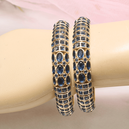 BLUE NAGINA BANGLES - GOLDEN FINISH - SET OF 2