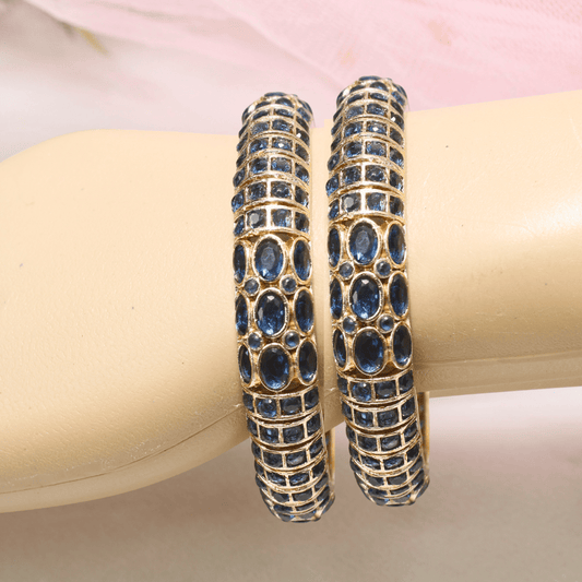 BLUE NAGINA BANGLES - GOLDEN FINISH - SET OF 2