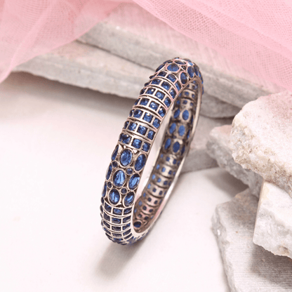 BLUE NAGINA BANGLES - SILVER FINISH - SET OF 2
