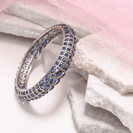 BLUE NAGINA BANGLES - SILVER FINISH - SET OF 2