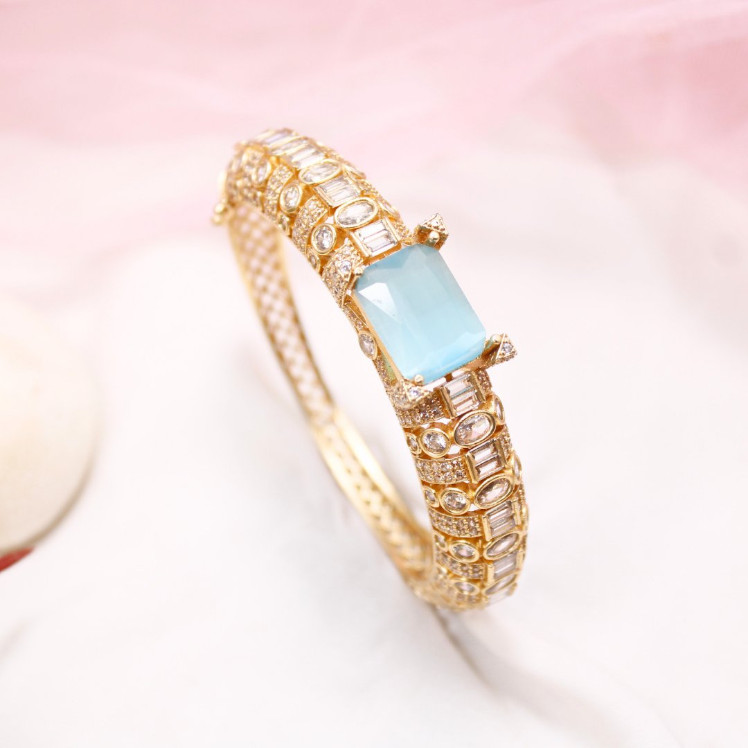 Blue Stone Openable Bracelet – Luxury Gold Finish Kada