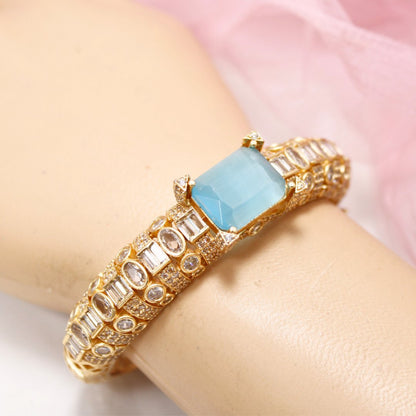 Blue Stone Openable Bracelet – Luxury Gold Finish Kada