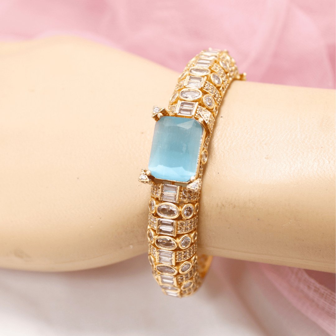 Blue Stone Openable Bracelet – Luxury Gold Finish Kada