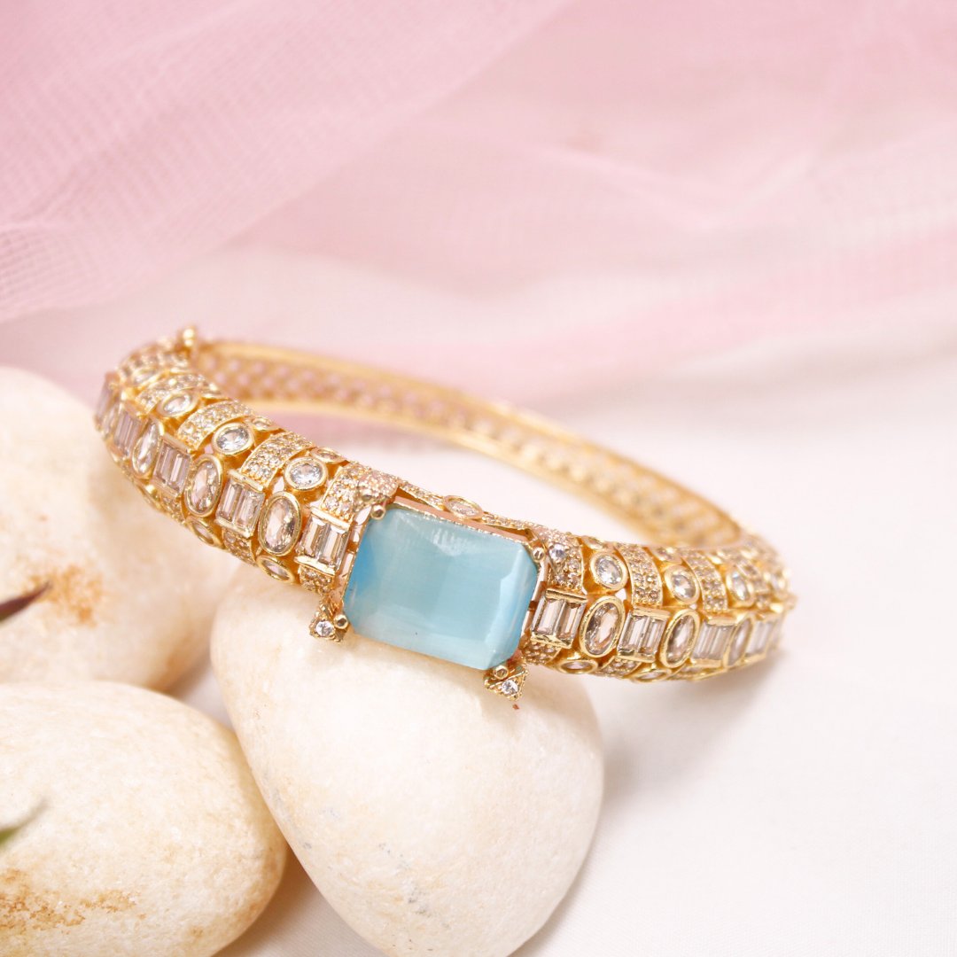 Blue Stone Openable Bracelet – Luxury Gold Finish Kada