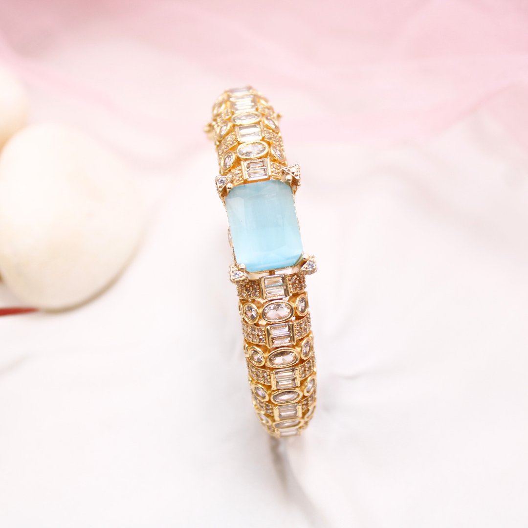 Blue Stone Openable Bracelet – Luxury Gold Finish Kada