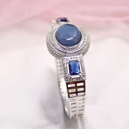 Blue Stone Openable Kada – Silver Finish Designer Bracelet