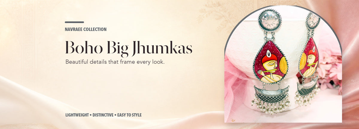 Boho Big Jhumkas collection header banner featuring Handpainted Big Jhumka-Pink Krishna