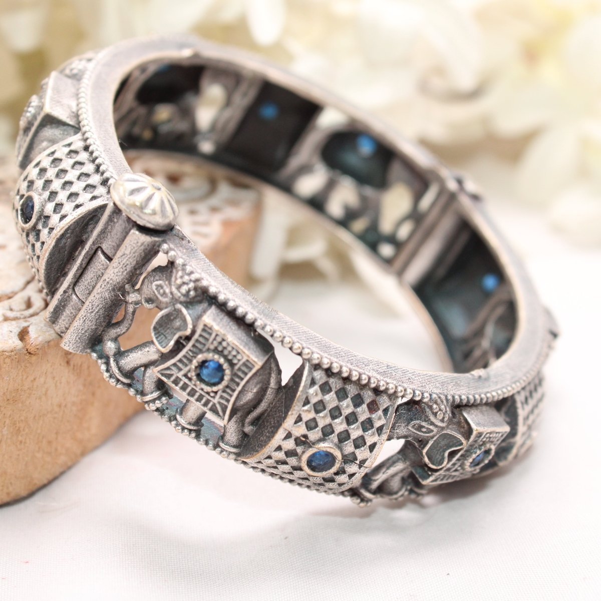 BOHO ELEPHANT KADA BLUE STONE MATTE FINISH-SINGLE KADA