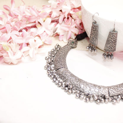 BOHO SILVER REPLICA HASLI NECKLACE - GREEN