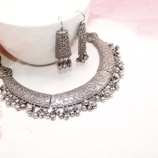 BOHO SILVER REPLICA HASLI NECKLACE - GREEN