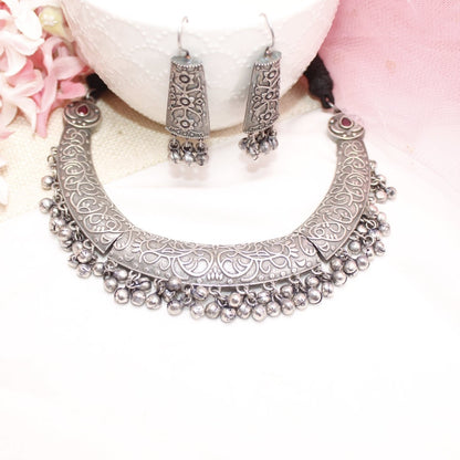 BOHO SILVER REPLICA HASLI NECKLACE-RED