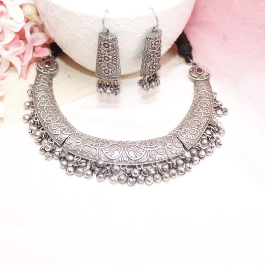 BOHO SILVER REPLICA HASLI NECKLACE - RED