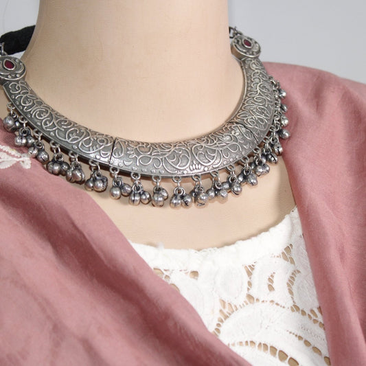 BOHO SILVER REPLICA HASLI NECKLACE - RED