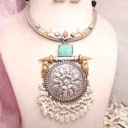 BOHO CHAKRA PATTERN HASLI NECKLACE - TURQUOISE