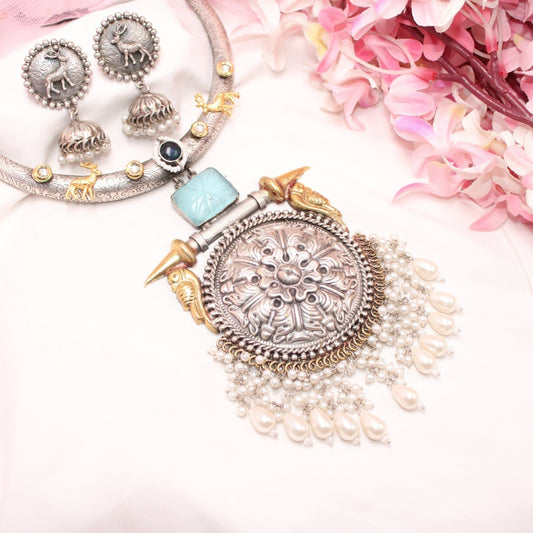 BOHO CHAKRA PATTERN HASLI NECKLACE - TURQUOISE