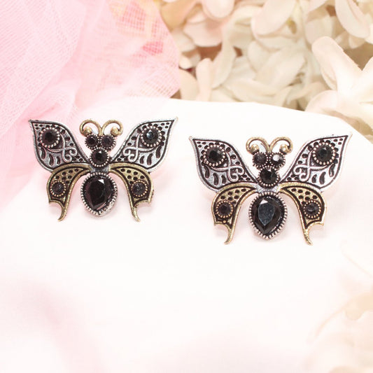 BUTTERFLY DUAL - TONE WITH STONE STUD - BLACK