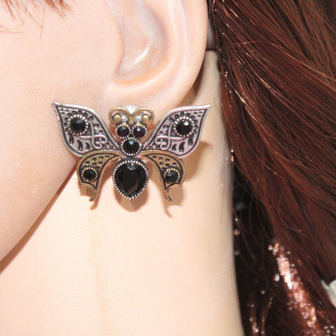BUTTERFLY DUAL-TONE WITH STONE STUD-BLACK