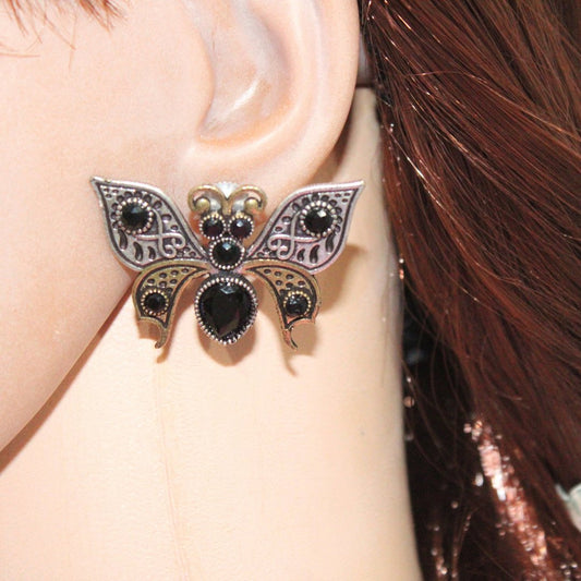 BUTTERFLY DUAL - TONE WITH STONE STUD - BLACK