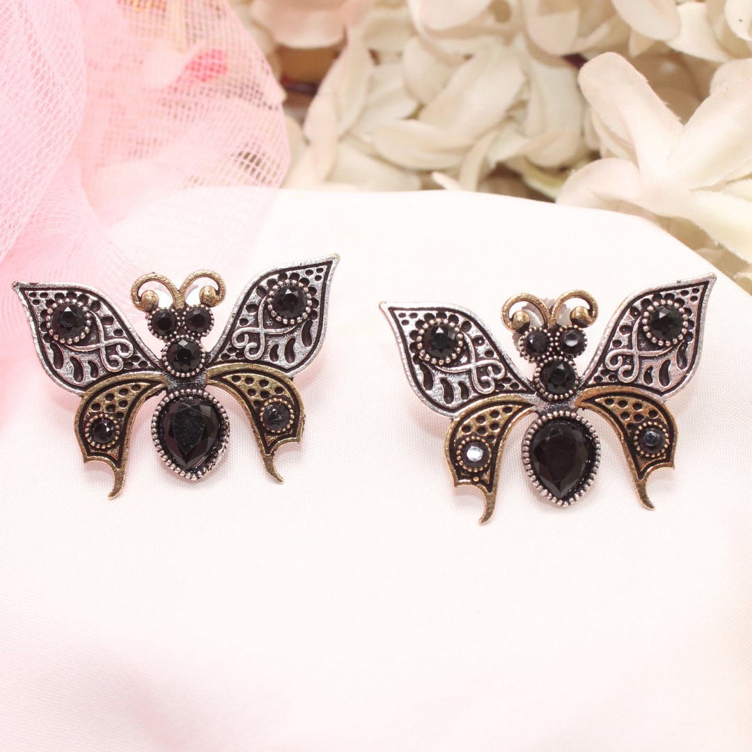 BUTTERFLY DUAL - TONE WITH STONE STUD - BLACK