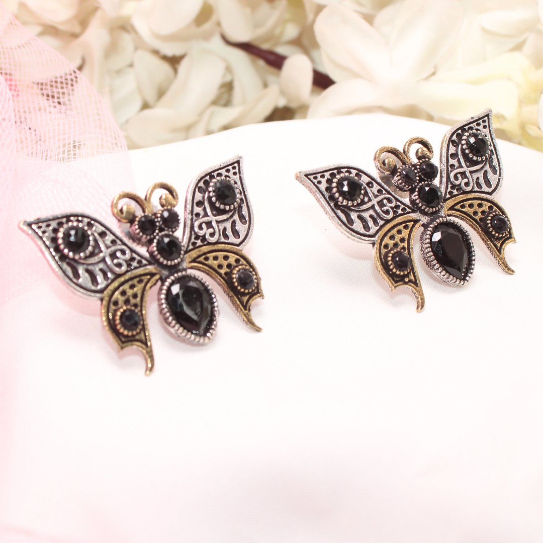 BUTTERFLY DUAL - TONE WITH STONE STUD - BLACK