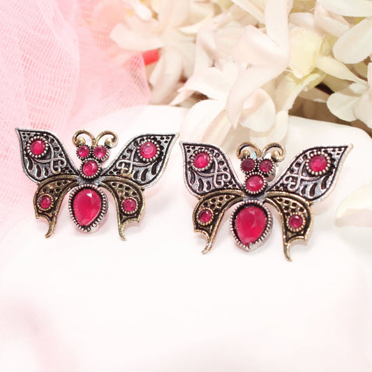 BUTTERFLY DUAL - TONE WITH STONE STUD - MAGENTA