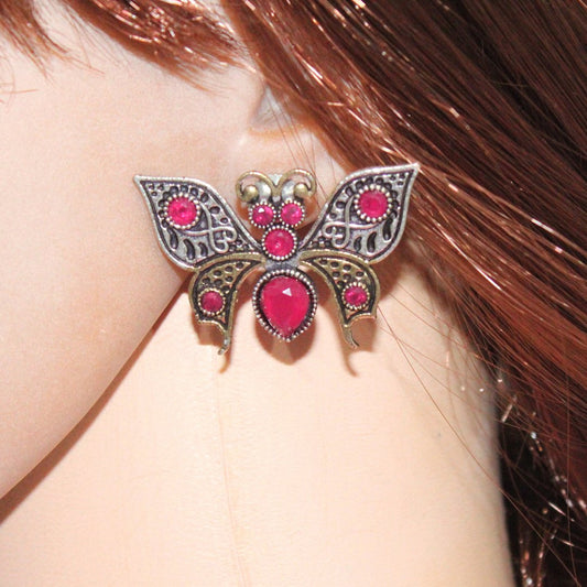 BUTTERFLY DUAL - TONE WITH STONE STUD - MAGENTA