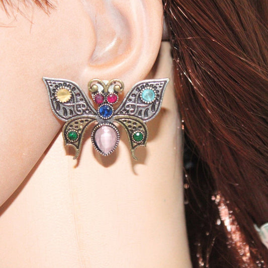 BUTTERFLY DUAL - TONE WITH STONE STUD - MULTICOLOUR