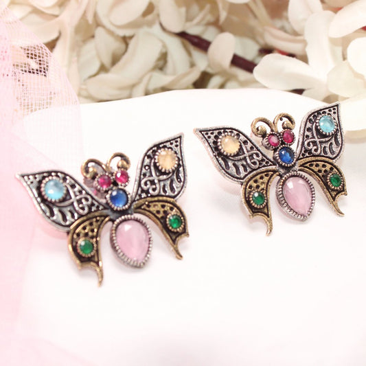 BUTTERFLY DUAL - TONE WITH STONE STUD - MULTICOLOUR