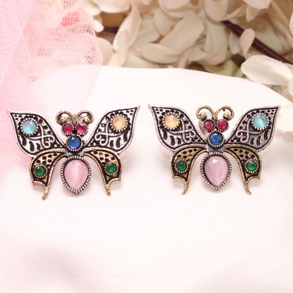 BUTTERFLY DUAL - TONE WITH STONE STUD - MULTICOLOUR