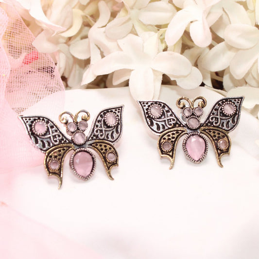 BUTTERFLY DUAL - TONE WITH STONE STUD - PINK
