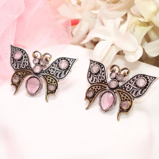 BUTTERFLY DUAL - TONE WITH STONE STUD - PINK