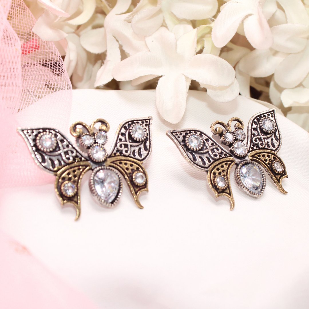 BUTTERFLY DUAL - TONE WITH STONE STUD - TRANSPARENT