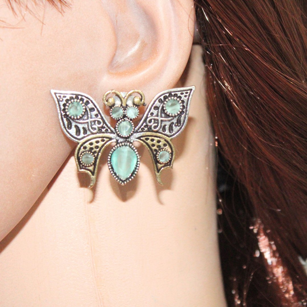 BUTTERFLY DUAL - TONE WITH STONE STUD - TURQUOISE