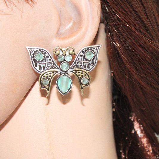 BUTTERFLY DUAL - TONE WITH STONE STUD - TURQUOISE