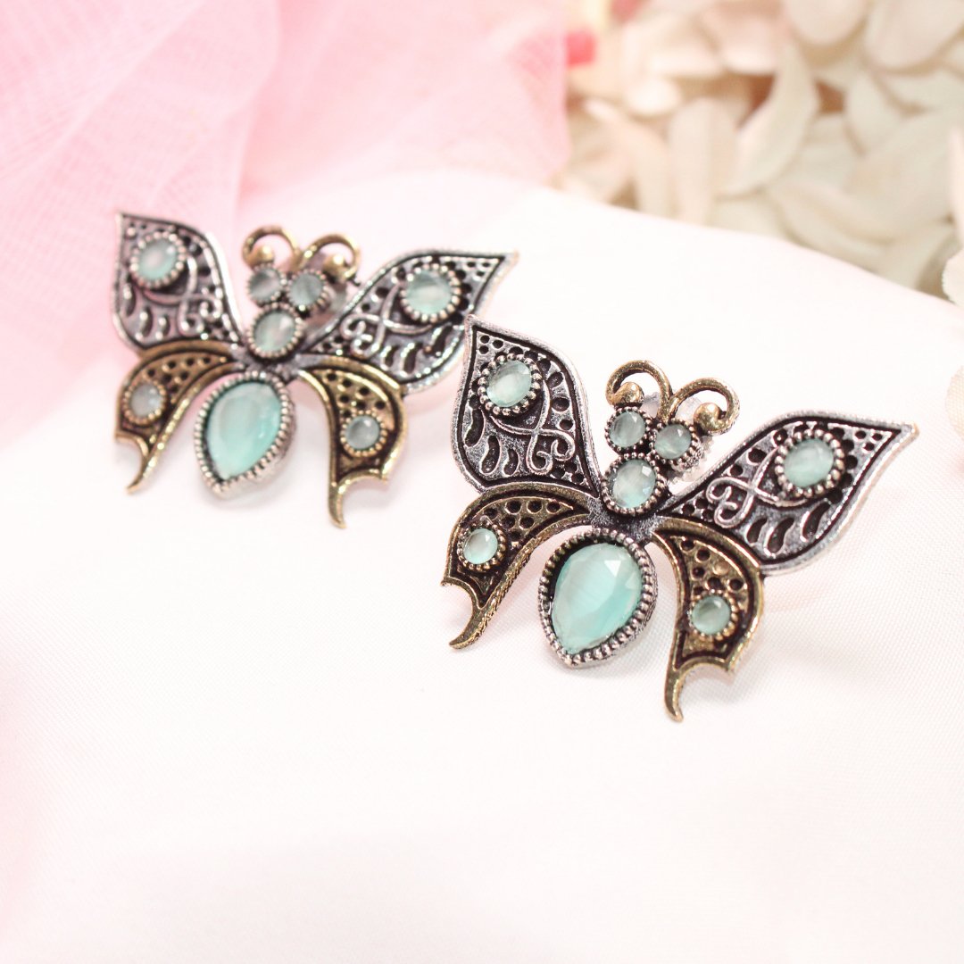 BUTTERFLY DUAL - TONE WITH STONE STUD - TURQUOISE