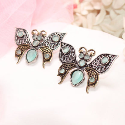 BUTTERFLY DUAL - TONE WITH STONE STUD - TURQUOISE
