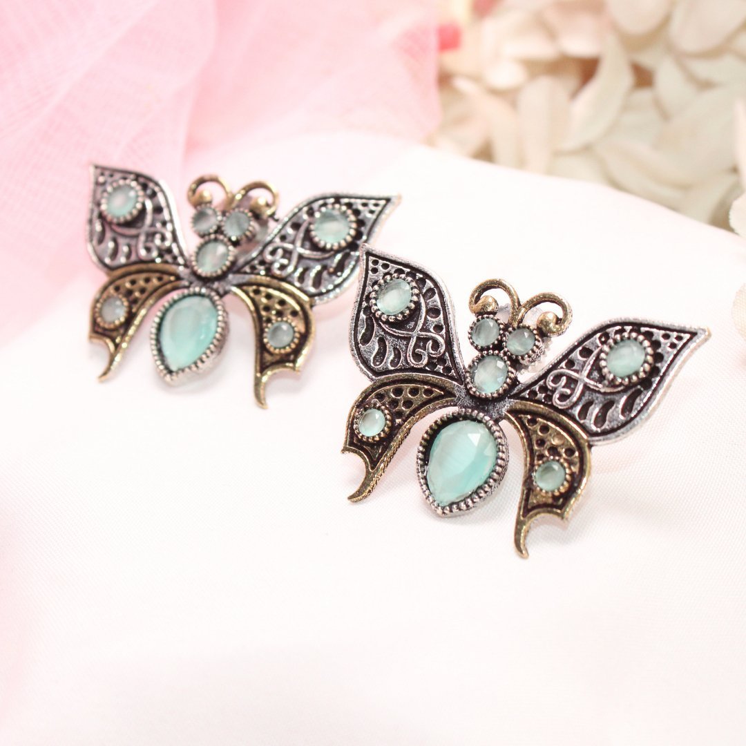 BUTTERFLY DUAL-TONE WITH STONE STUD-TURQUOISE