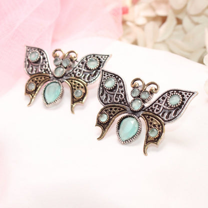 BUTTERFLY DUAL-TONE WITH STONE STUD-TURQUOISE
