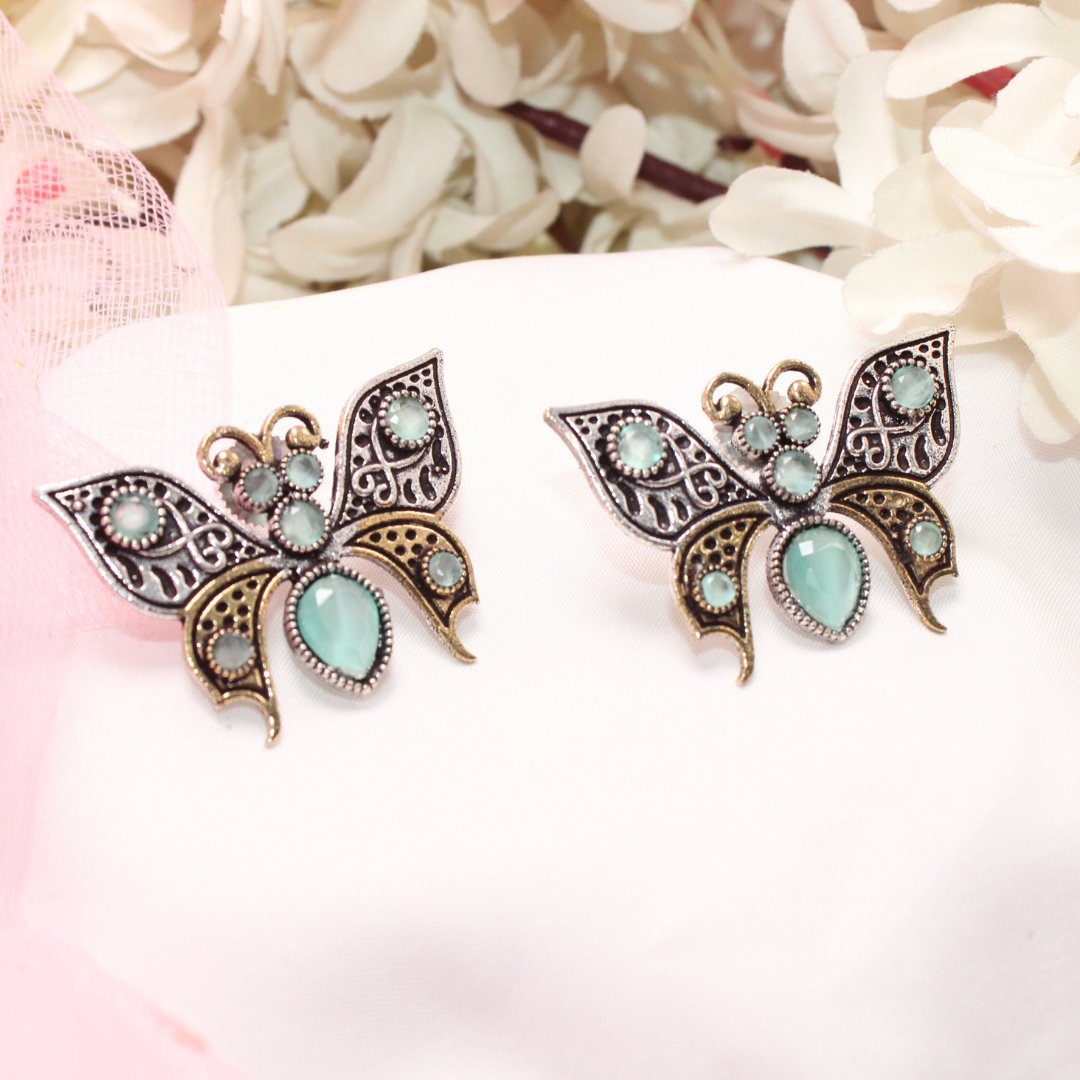 BUTTERFLY DUAL - TONE WITH STONE STUD - TURQUOISE