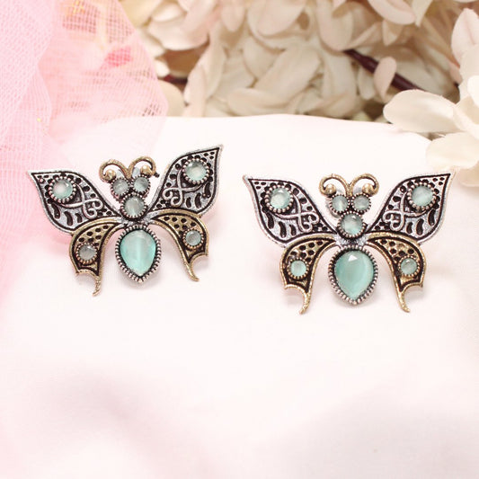 BUTTERFLY DUAL - TONE WITH STONE STUD - TURQUOISE