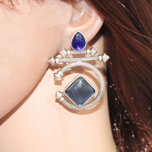 C - SHAPE STUD TYPE DANGLER - NAVY BLUE