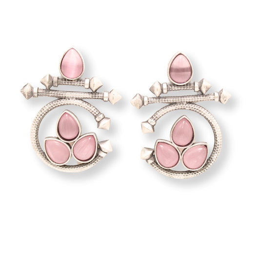 C - SHAPE STUD TYPE DANGLER - PINK LEAF