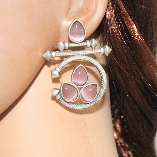 C - SHAPE STUD TYPE DANGLER - PINK LEAF