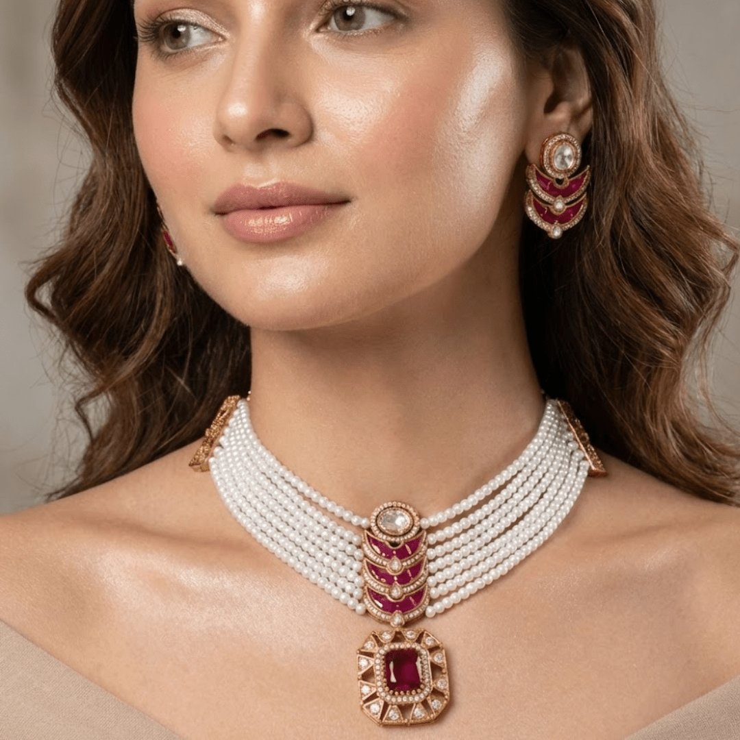 Celebrity-Inspired RUBY RED PEARL CHOKER