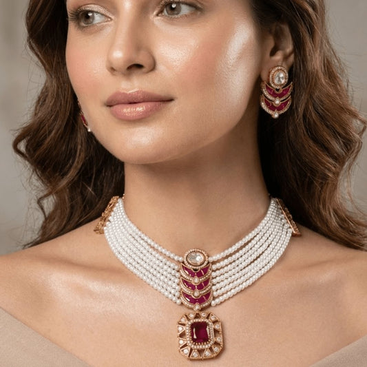 Celebrity-Inspired RUBY RED PEARL CHOKER