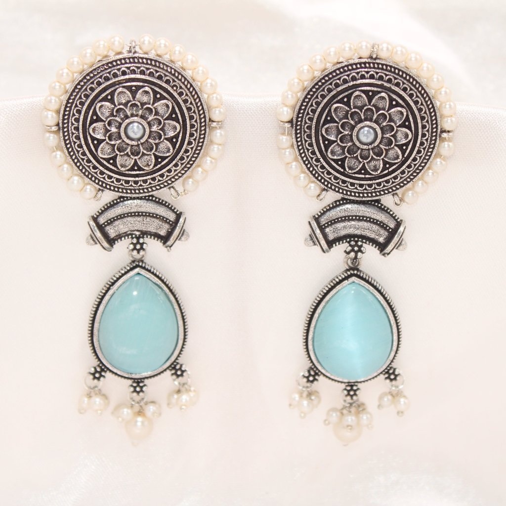 CHAKRA CHANDBALI JHUMKA WITH TEAR DROP STONE-BLUE