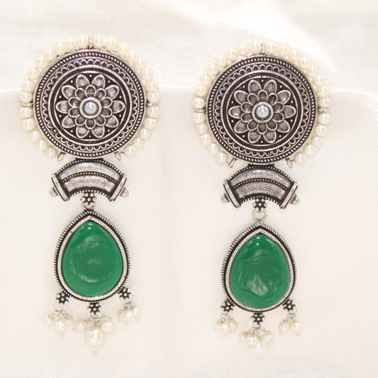 CHAKRA CHANDBALI JHUMKA WITH TEAR DROP STONE - GREEN