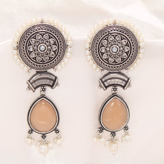 CHAKRA CHANDBALI JHUMKA WITH TEAR DROP STONE - LIGHT BROWN
