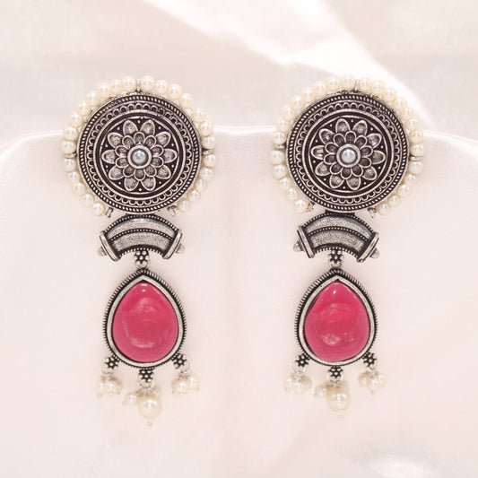 CHAKRA CHANDBALI JHUMKA WITH TEAR DROP STONE - RED