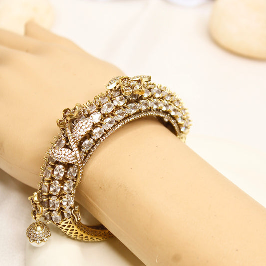 Champagne Crystal Leaf Motif Layered Kada – product view 17